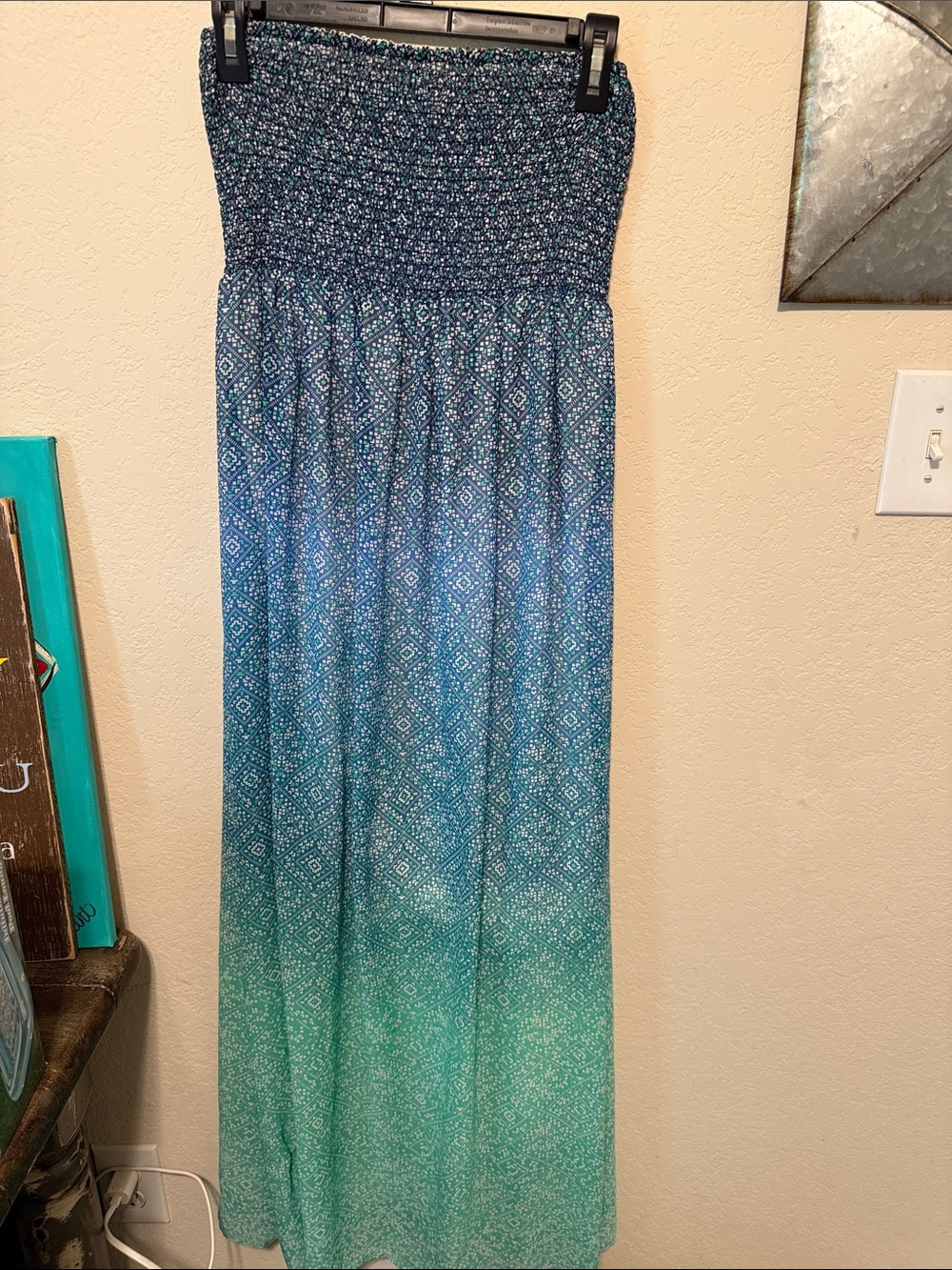 Old Navy Strapless Ombre Blue to Green Maxi Dress